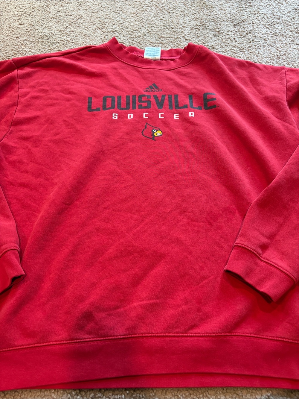 B71 Y2K adidas Louisville Soccer Red Crewneck Sweatshirt with Cardinal Logo